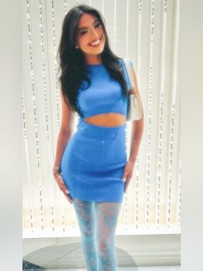 Wilfred Blue Ribbed Cutout Mini Skirt Dress